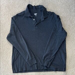 Lands' End Tailored Fit Charcoal Color Long Sleeve 2 Button Polo Shirt